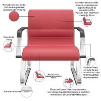 Cadeira De Escritório Recepção Com Braço Fixa Cromada Lev P03 Vinil Vermelho - Lyam Decor - 3