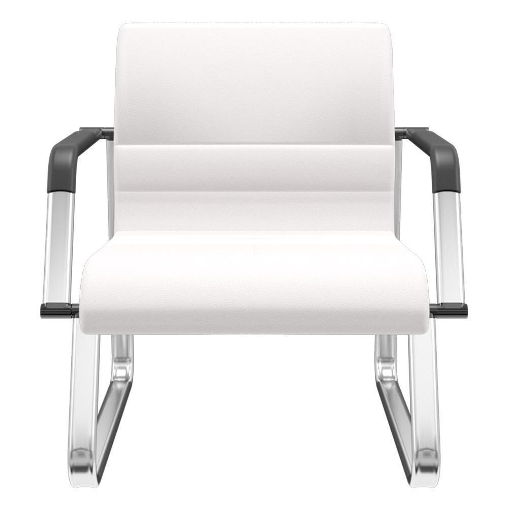 Cadeira De Escritório Recepção Com Braço Fixa Cromada Lev P03 Vinil Branco - Lyam Decor - 1