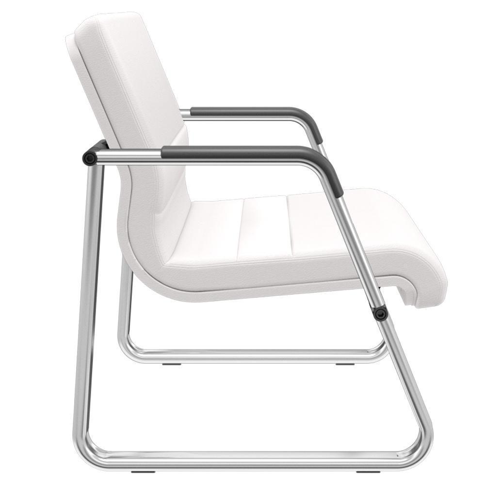 Cadeira De Escritório Recepção Com Braço Fixa Cromada Lev P03 Vinil Branco - Lyam Decor - 2