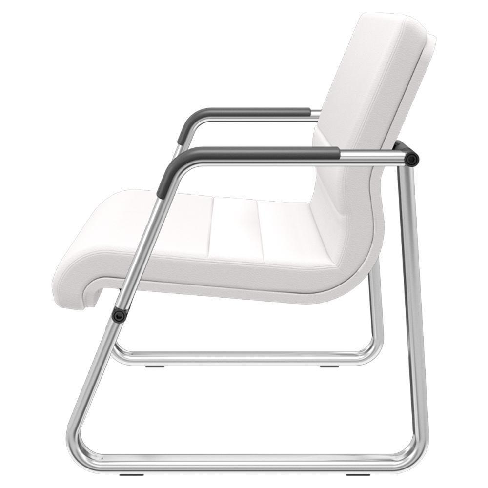 Cadeira De Escritório Recepção Com Braço Fixa Cromada Lev P03 Vinil Branco - Lyam Decor - 5