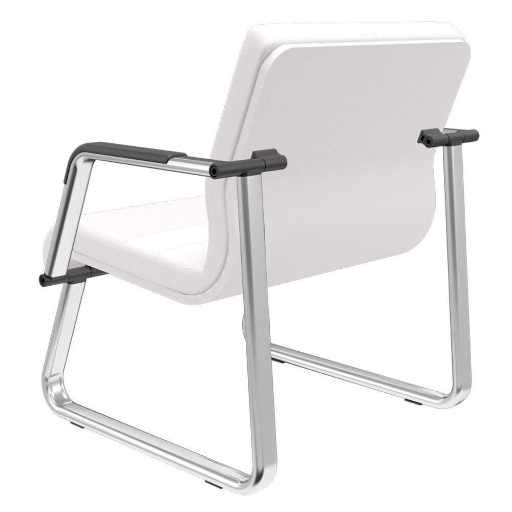 Cadeira De Escritório Recepção Com Braço Fixa Cromada Lev P03 Vinil Branco - Lyam Decor - 6