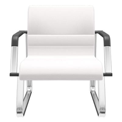 Cadeira De Escritório Recepção Com Braço Fixa Cromada Lev P03 Vinil Branco - Lyam Decor