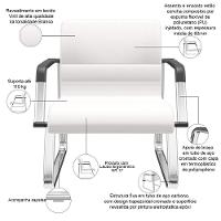 Cadeira De Escritório Recepção Com Braço Fixa Cromada Lev P03 Vinil Branco - Lyam Decor - 3