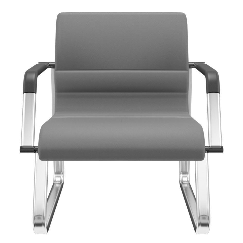Cadeira De Escritório Recepção Com Braço Fixa Cromada Lev P03 Vinil Cinza - Lyam Decor - 1