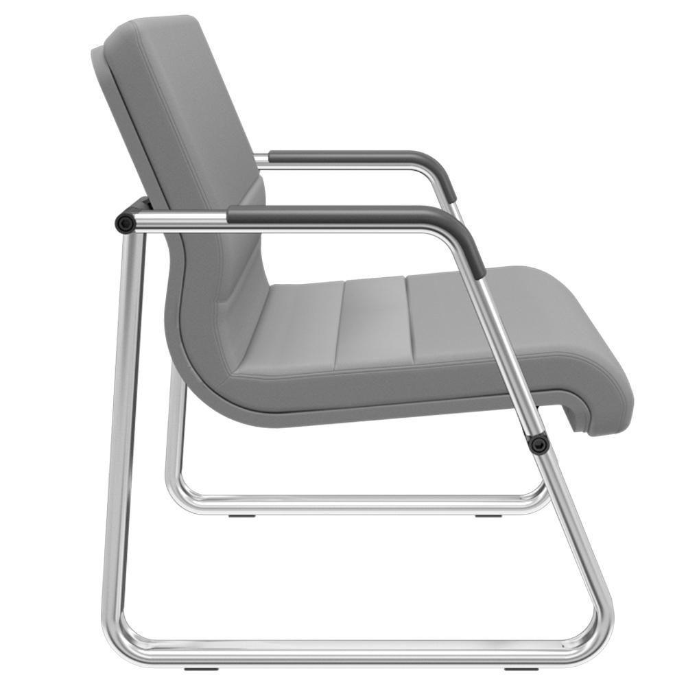 Cadeira De Escritório Recepção Com Braço Fixa Cromada Lev P03 Vinil Cinza - Lyam Decor - 2