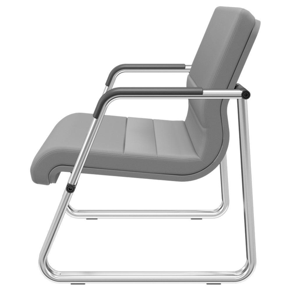 Cadeira De Escritório Recepção Com Braço Fixa Cromada Lev P03 Vinil Cinza - Lyam Decor - 5