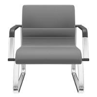 Cadeira De Escritório Recepção Com Braço Fixa Cromada Lev P03 Vinil Cinza - Lyam Decor - 1