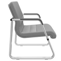 Cadeira De Escritório Recepção Com Braço Fixa Cromada Lev P03 Vinil Cinza - Lyam Decor - 2