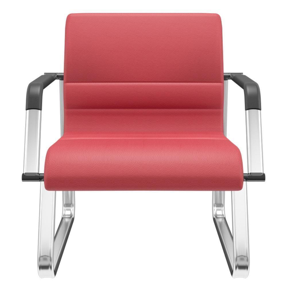 Cadeira De Escritório Recepção Com Braço Fixa Cromada Lev P03 Crepe Vermelho - Lyam Decor - 1