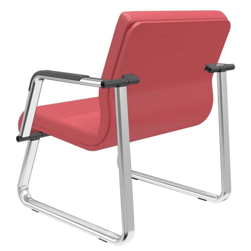 Cadeira De Escritório Recepção Com Braço Fixa Cromada Lev P03 Crepe Vermelho - Lyam Decor - 6