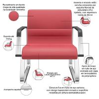 Cadeira De Escritório Recepção Com Braço Fixa Cromada Lev P03 Crepe Vermelho - Lyam Decor - 3