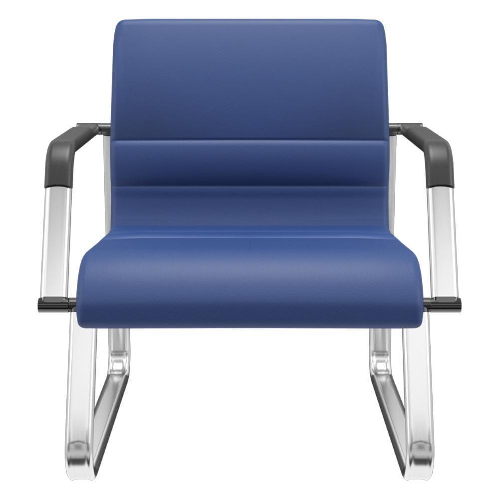 Cadeira De Escritório Recepção Com Braço Fixa Cromada Lev P03 Vinil Azul - Lyam Decor - 1
