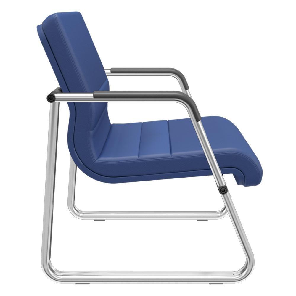 Cadeira De Escritório Recepção Com Braço Fixa Cromada Lev P03 Vinil Azul - Lyam Decor - 2