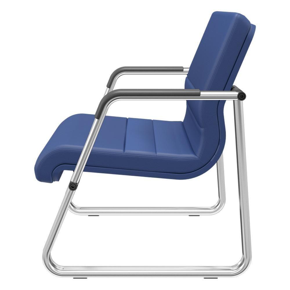 Cadeira De Escritório Recepção Com Braço Fixa Cromada Lev P03 Vinil Azul - Lyam Decor - 5