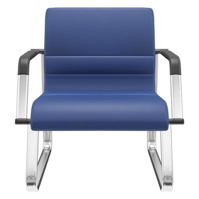 Cadeira De Escritório Recepção Com Braço Fixa Cromada Lev P03 Vinil Azul - Lyam Decor