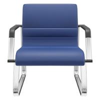 Cadeira De Escritório Recepção Com Braço Fixa Cromada Lev P03 Vinil Azul - Lyam Decor - 1