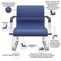 Cadeira De Escritório Recepção Com Braço Fixa Cromada Lev P03 Vinil Azul - Lyam Decor - 3