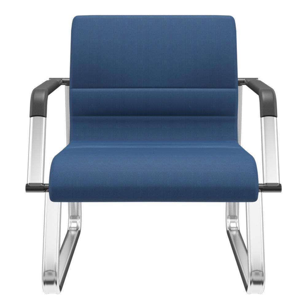 Cadeira De Escritório Recepção Com Braço Fixa Cromada Lev P03 Crepe Azul - Lyam Decor - 1
