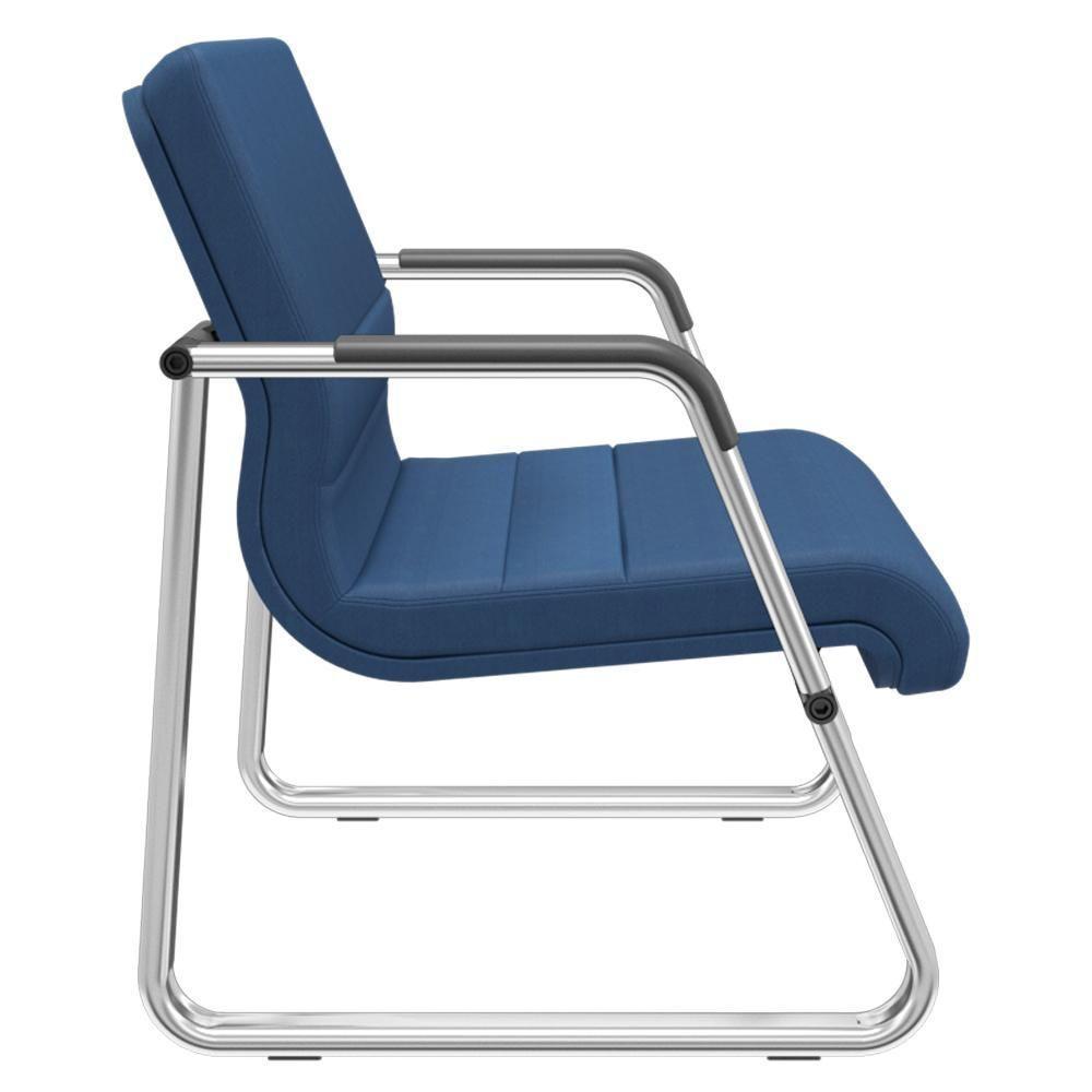 Cadeira De Escritório Recepção Com Braço Fixa Cromada Lev P03 Crepe Azul - Lyam Decor - 2