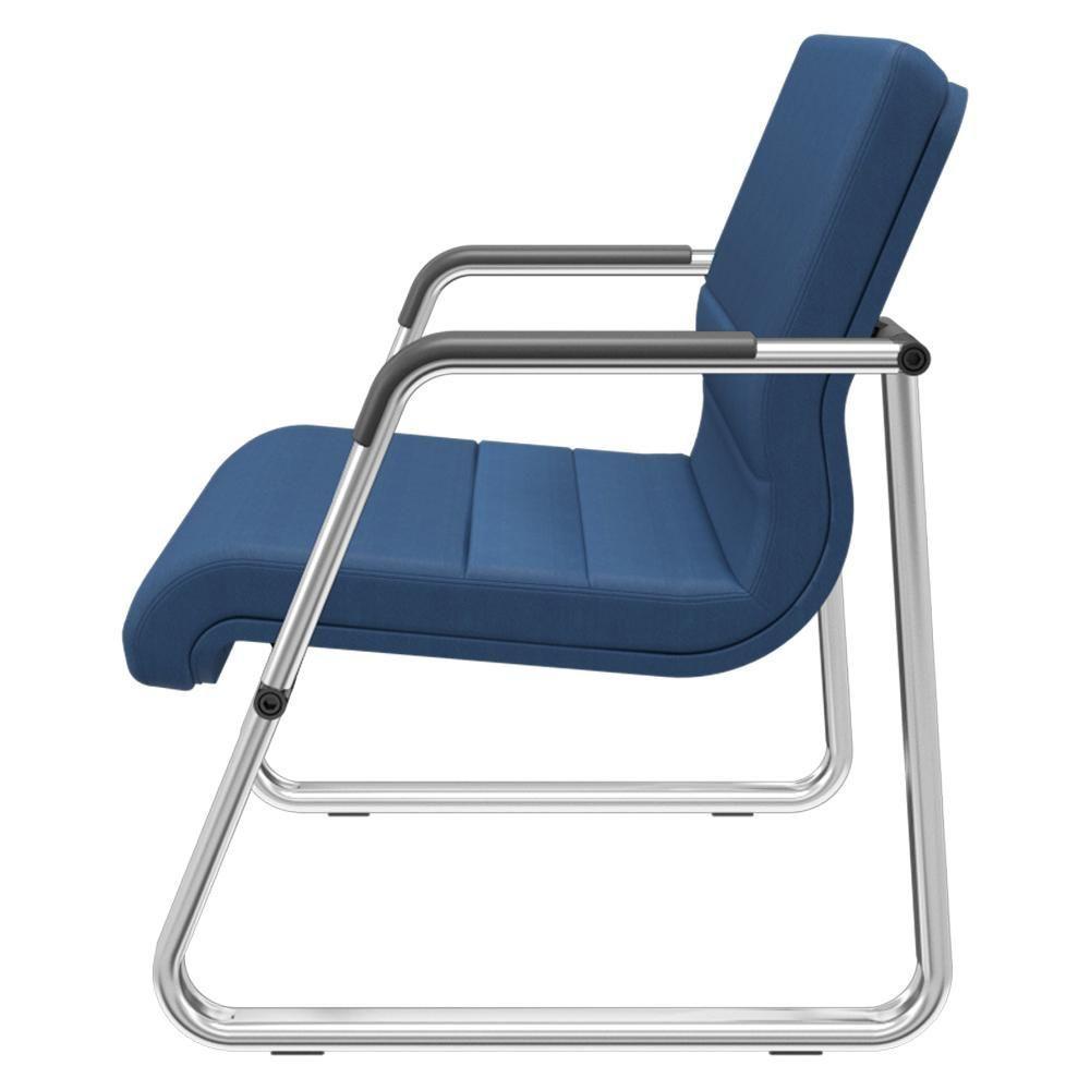 Cadeira De Escritório Recepção Com Braço Fixa Cromada Lev P03 Crepe Azul - Lyam Decor - 5