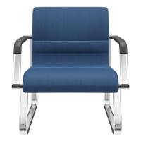 Cadeira De Escritório Recepção Com Braço Fixa Cromada Lev P03 Crepe Azul - Lyam Decor - 1