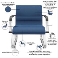 Cadeira De Escritório Recepção Com Braço Fixa Cromada Lev P03 Crepe Azul - Lyam Decor - 3