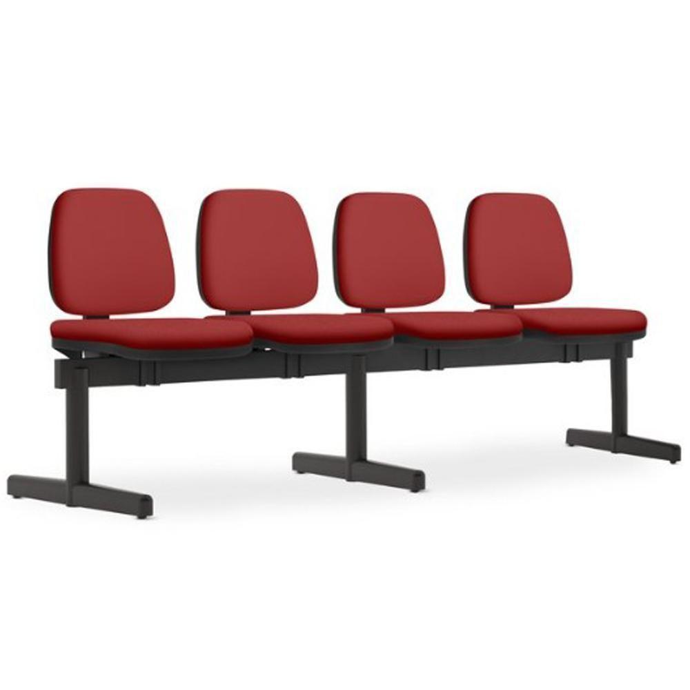 Cadeira Longarina 4 Lugares Recepção Sala De Espera Work F02 Sintético Vermelho - Lyam Decor - 1