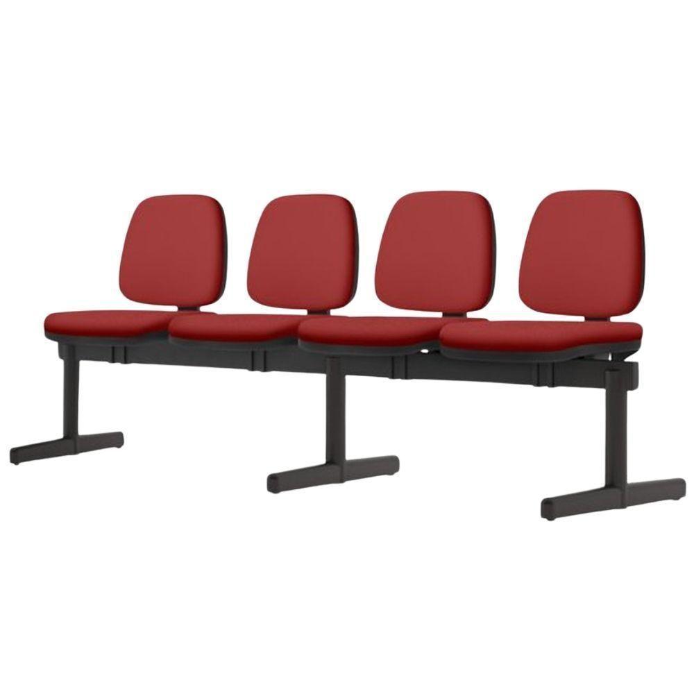 Cadeira Longarina 4 Lugares Recepção Sala De Espera Work F02 Sintético Vermelho - Lyam Decor - 2