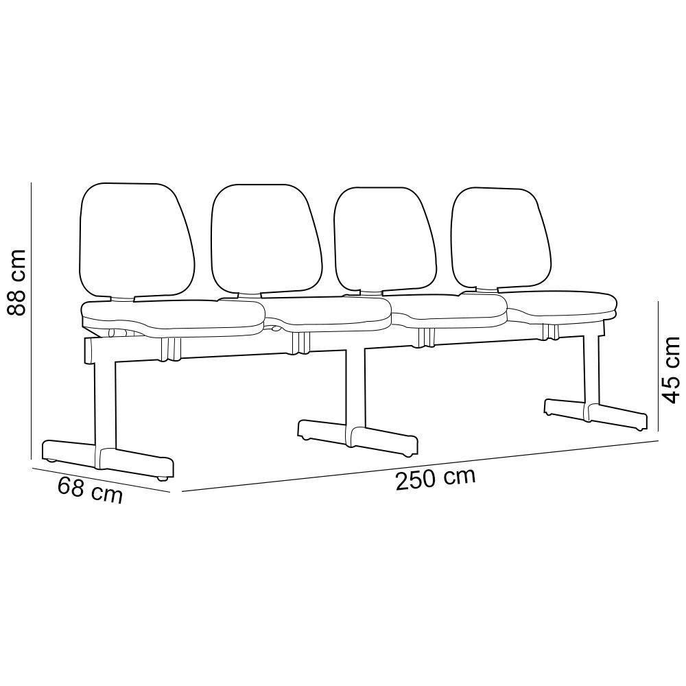 Cadeira Longarina 4 Lugares Recepção Sala De Espera Work F02 Sintético Vermelho - Lyam Decor - 4