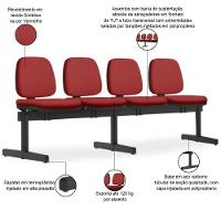 Cadeira Longarina 4 Lugares Recepção Sala De Espera Work F02 Sintético Vermelho - Lyam Decor - 3