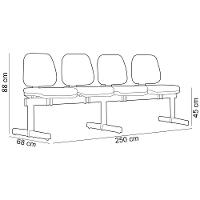 Cadeira Longarina 4 Lugares Recepção Sala De Espera Work F02 Sintético Vermelho - Lyam Decor - 4