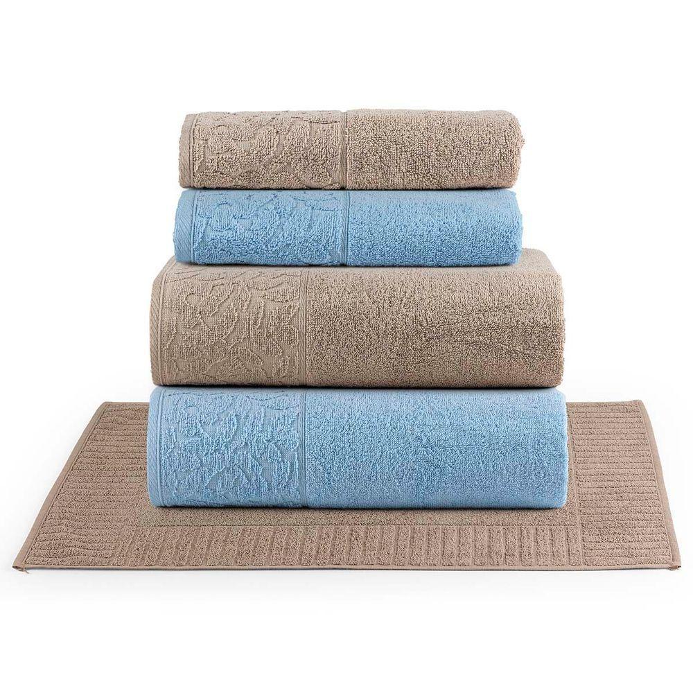 Jogo De Banho Blume Toalhas Macias 100% Algodão Fio Penteado 5 Peças Azul E Bege - 1