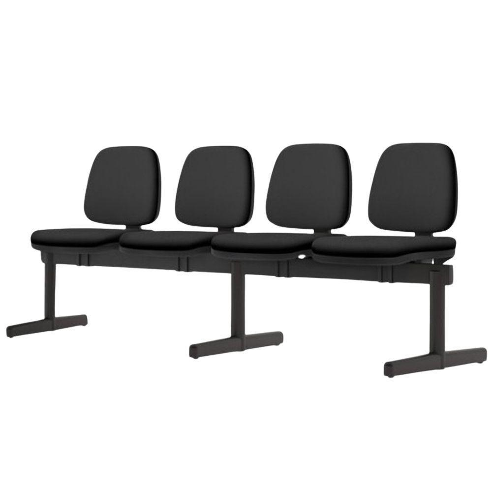 Cadeira Longarina 4 Lugares Recepção Sala De Espera Work F02 Crepe Preto - Lyam Decor - 4