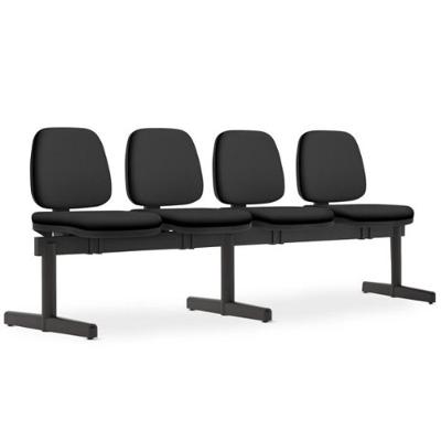 Cadeira Longarina 4 Lugares Recepção Sala De Espera Work F02 Crepe Preto - Lyam Decor