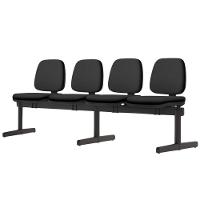 Cadeira Longarina 4 Lugares Recepção Sala De Espera Work F02 Crepe Preto - Lyam Decor - 4