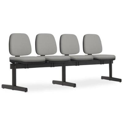 Cadeira Longarina 4 Lugares Recepção Sala De Espera Work F02 Crepe Cinza - Lyam Decor