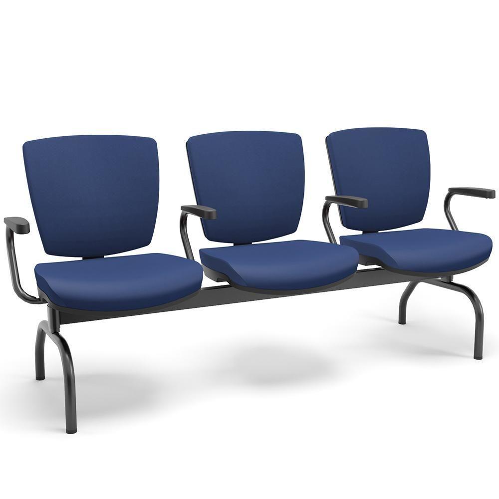 Cadeira Longarina 3 Lugares Aeroporto Recepção Preto Baixa Flexi P03 Vinil Azul - Lyam - 3