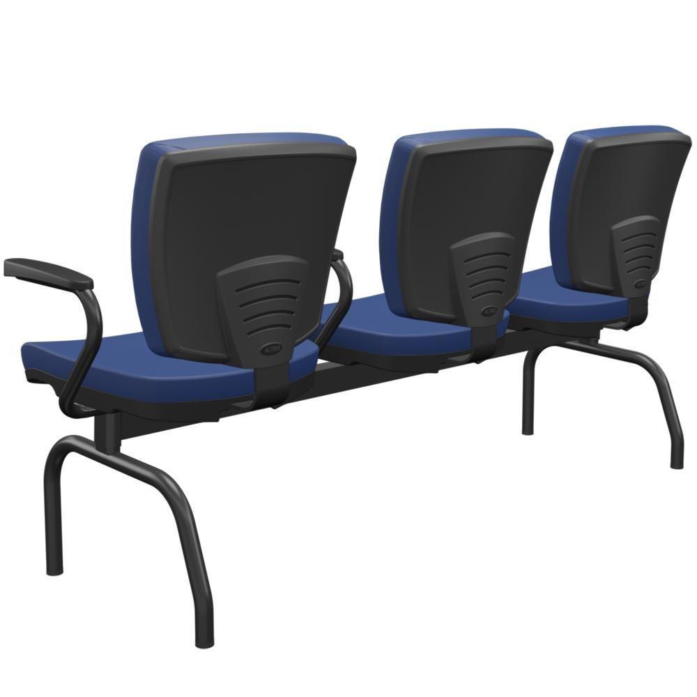 Cadeira Longarina 3 Lugares Aeroporto Recepção Preto Baixa Flexi P03 Vinil Azul - Lyam - 7