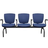 Cadeira Longarina 3 Lugares Aeroporto Recepção Preto Baixa Flexi P03 Vinil Azul - Lyam - 1