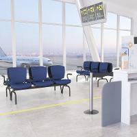 Cadeira Longarina 3 Lugares Aeroporto Recepção Preto Baixa Flexi P03 Vinil Azul - Lyam - 2