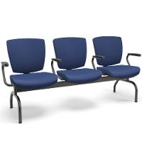 Cadeira Longarina 3 Lugares Aeroporto Recepção Preto Baixa Flexi P03 Vinil Azul - Lyam - 3