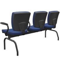 Cadeira Longarina 3 Lugares Aeroporto Recepção Preto Baixa Flexi P03 Vinil Azul - Lyam - 7