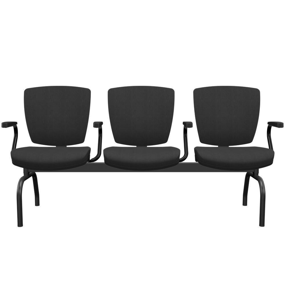 Cadeira Longarina 3 Lugares Aeroporto Recepção Preto Baixa Flexi P03 Poliéster Preto - Lyam - 1