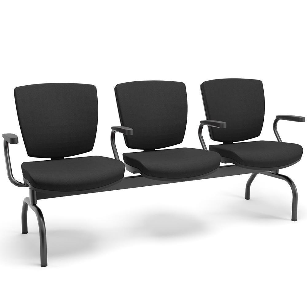 Cadeira Longarina 3 Lugares Aeroporto Recepção Preto Baixa Flexi P03 Poliéster Preto - Lyam - 3