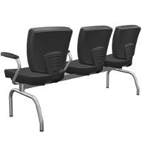 Cadeira Longarina 3 Lugares Aeroporto Recepção Cromado Baixa Flexi P03 Vinil Preto - Lyam - 6