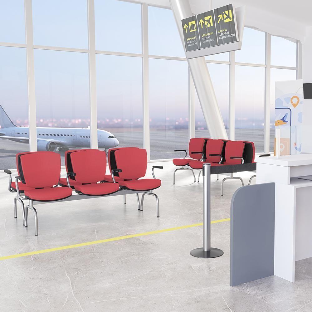 Cadeira Longarina 3 Lugares Aeroporto Recepção Cromado Baixa Flexi P03 Vinil Vermelho - Lyam - 2