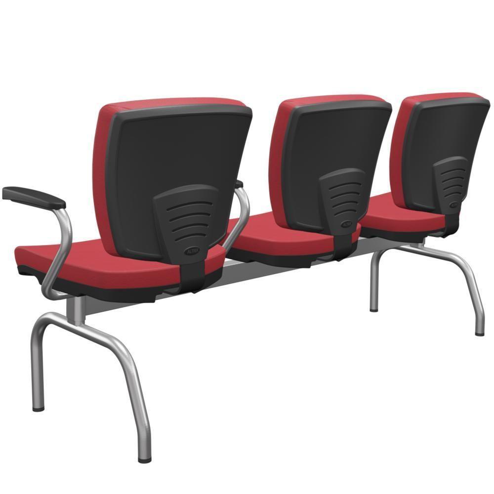 Cadeira Longarina 3 Lugares Aeroporto Recepção Cromado Baixa Flexi P03 Vinil Vermelho - Lyam - 6