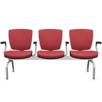 Cadeira Longarina 3 Lugares Aeroporto Recepção Cromado Baixa Flexi P03 Vinil Vermelho - Lyam - 1
