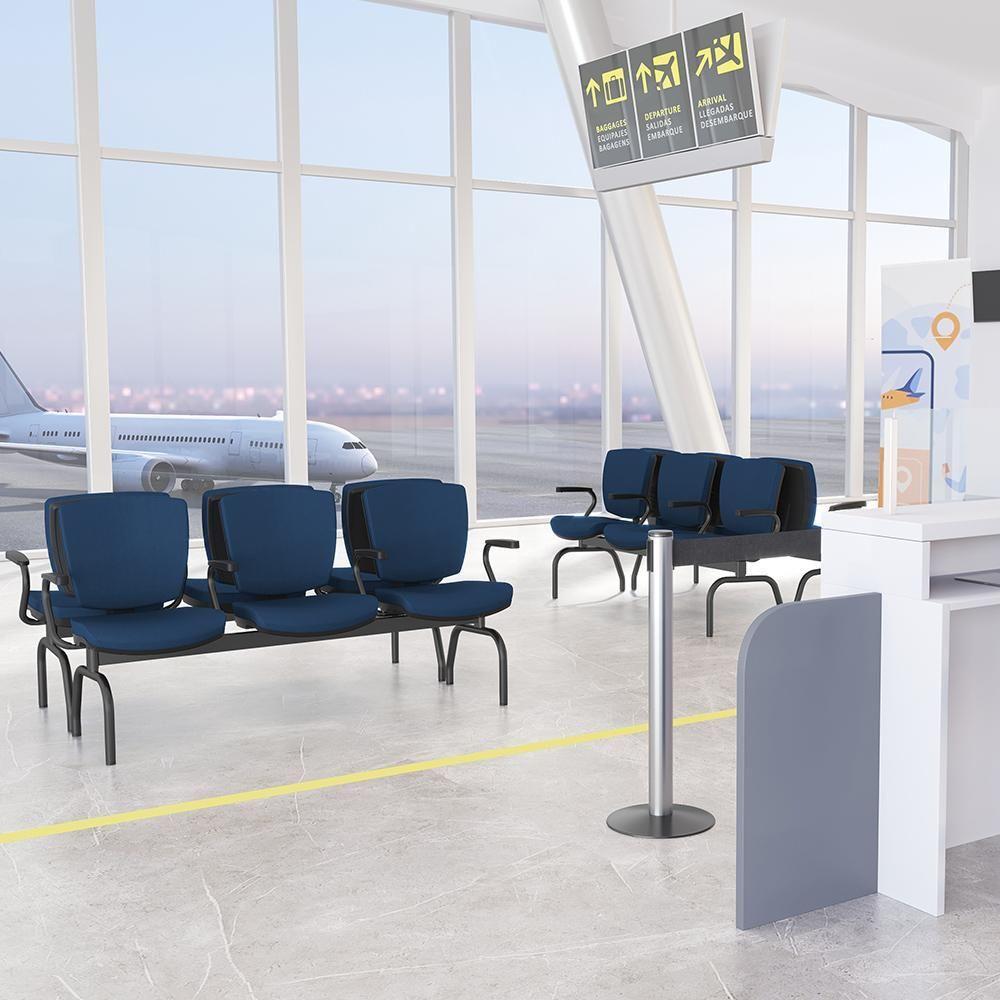 Cadeira Longarina 3 Lugares Aeroporto Recepção Preto Baixa Flexi P03 Poliéster Azul - Lyam - 2