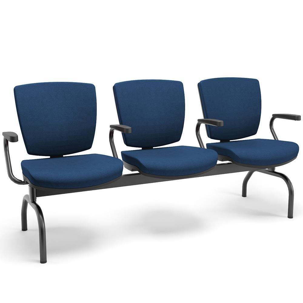 Cadeira Longarina 3 Lugares Aeroporto Recepção Preto Baixa Flexi P03 Poliéster Azul - Lyam - 3